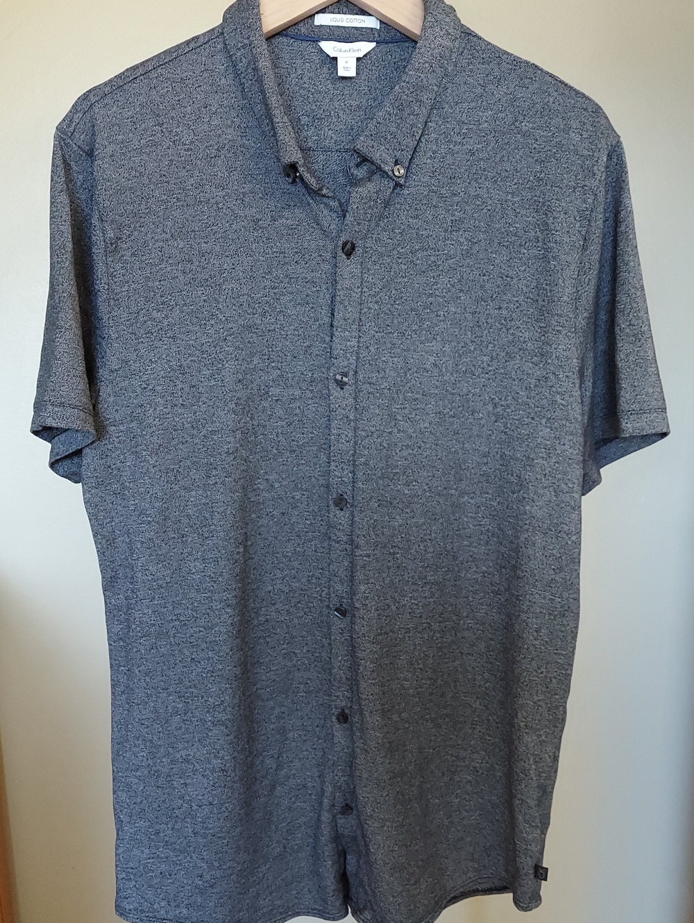 Calvin Klein Sz XL Liquid Cotton short-sleeve button-down shirt Heather Grey